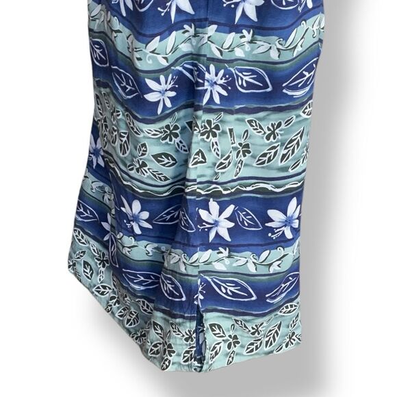 Vintage 90s Maxi Dress Green Blue White Striped Pattern Floral Leaf Print Small - Picture 6 of 10